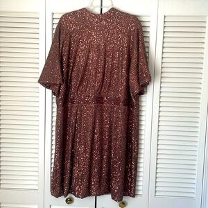 NWT Mango sequin dress rust open back tie neck Sz 22 knee length short sleeve